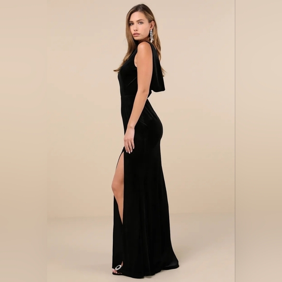 Lulus Ravishing Poise Black Velvet Cowl Back Sleeveless Maxi Dress Wedding - Picture 3 of 9